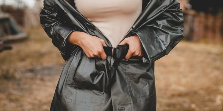 woman in black leather jacket