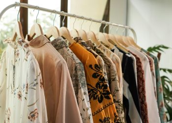 white and brown floral long sleeve shirt